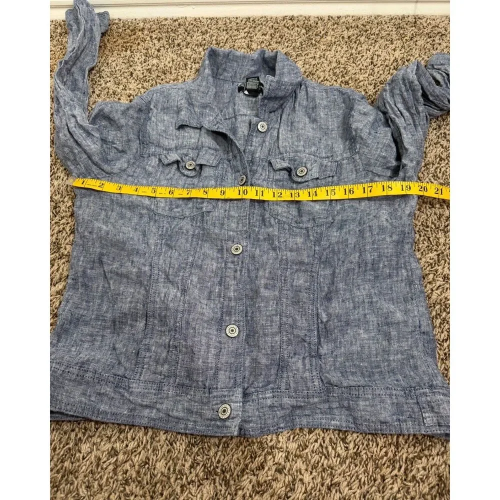 Jones & Co Womens Blue 100% Linen Jacket Sz L Beachy Breathable Lightweight - Picture 7 of 8